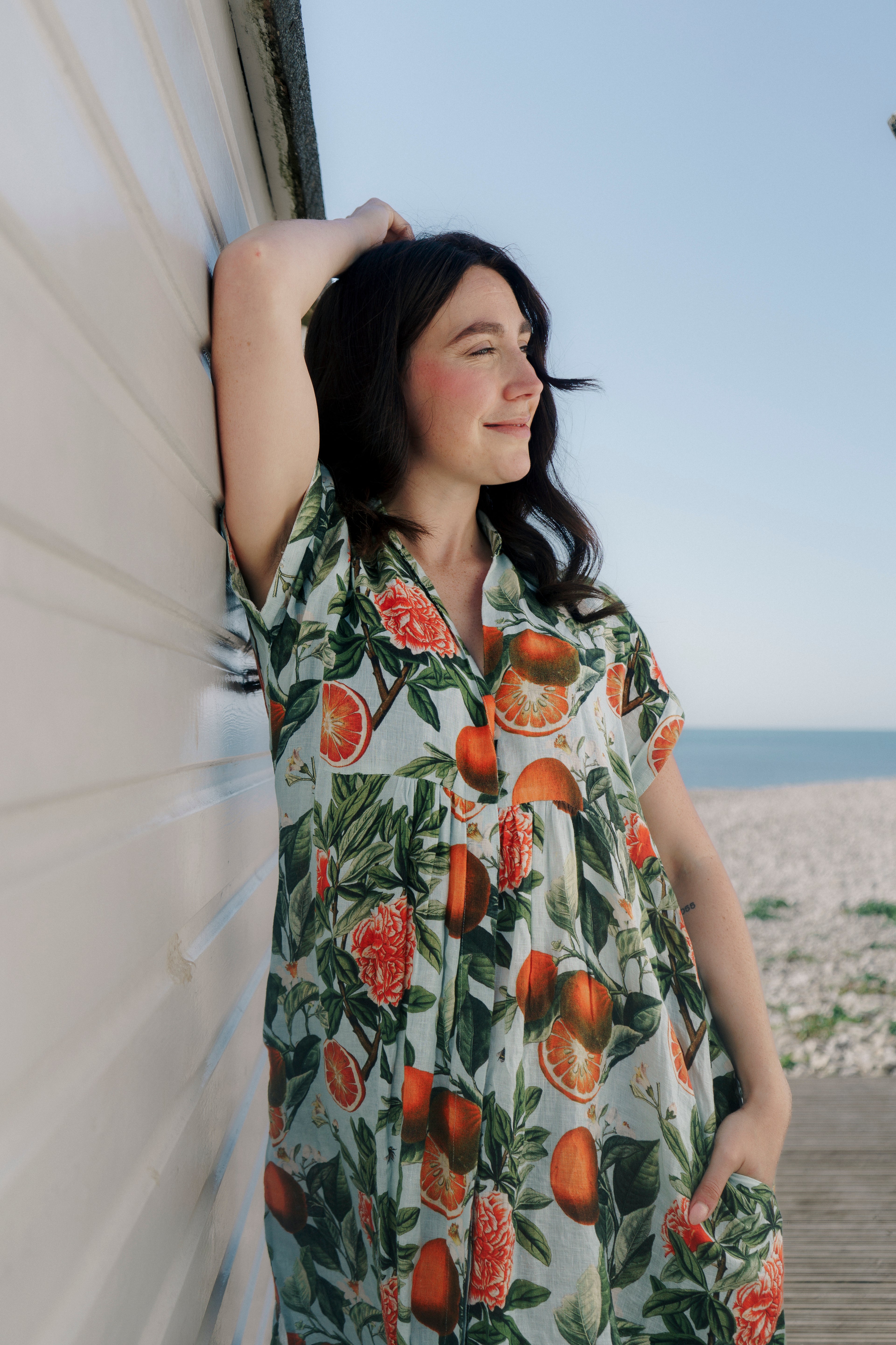 Kate Linen Dress - Blood Orange Blue