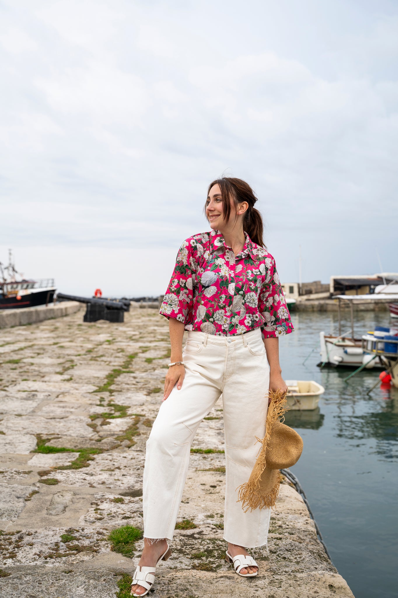 Rosehip Design Abbey cotton shirt has elbow length sleeves with a wide cuff. The hem is curved. Wear it with white jeans, shorts or one of our matching skirts.
Stand out in our vibrant Camelia Magenta design.