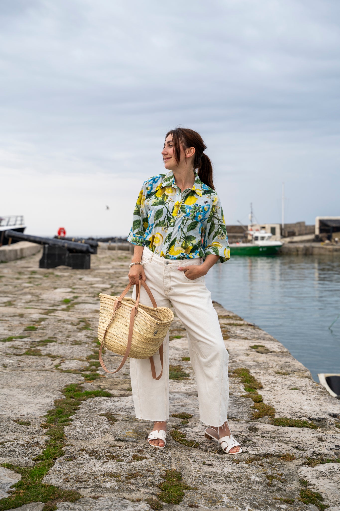 Rosehip Design Abbey cotton shirt has elbow length sleeves with a wide cuff. The hem is curved. Wear it with white jeans, shorts or one of our matching skirts.
Make a statement in our zesty Sicily design.