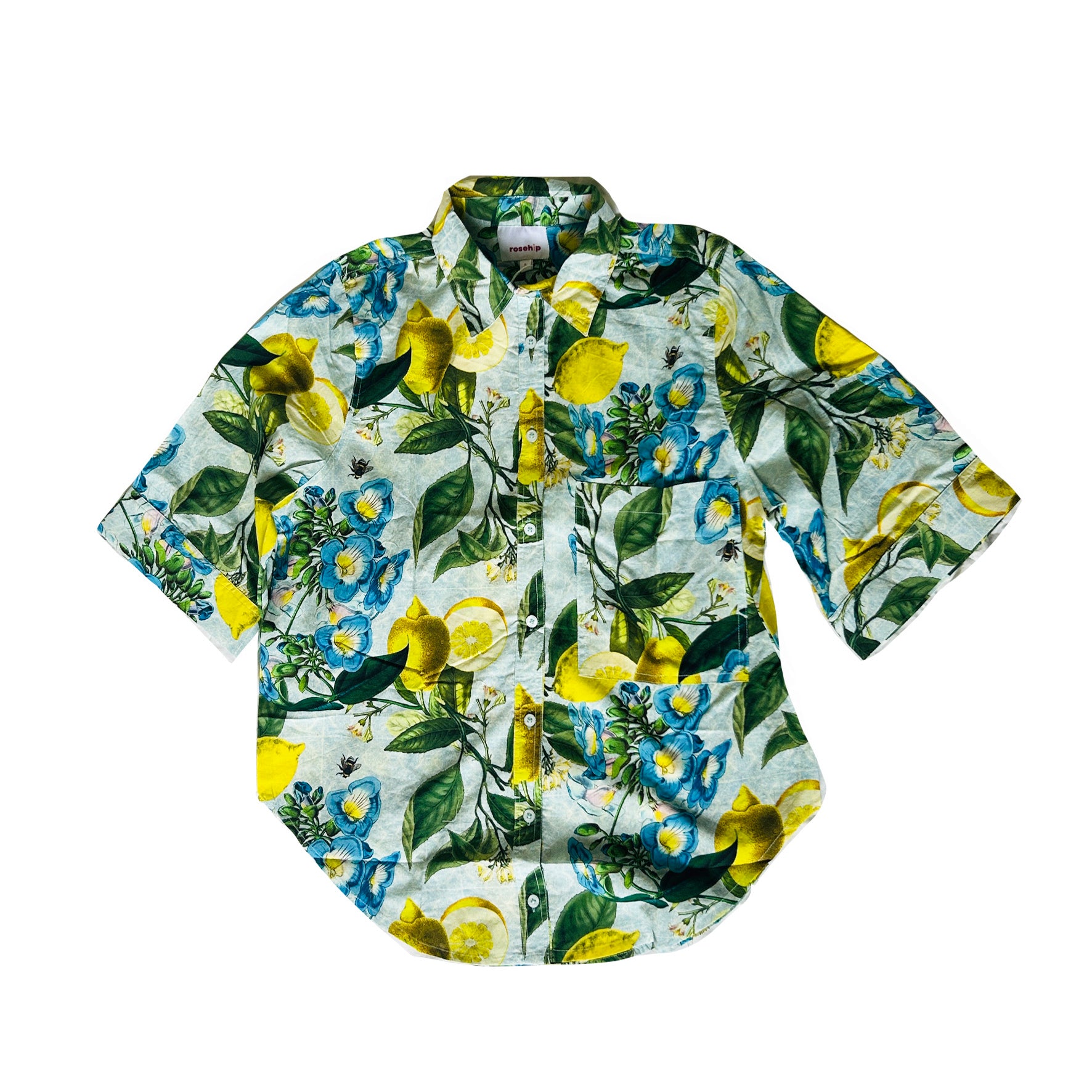 Rosehip Design Abbey cotton shirt has elbow length sleeves with a wide cuff. The hem is curved. Wear it with white jeans, shorts or one of our matching skirts.
Make a statement in our zesty Sicily design.