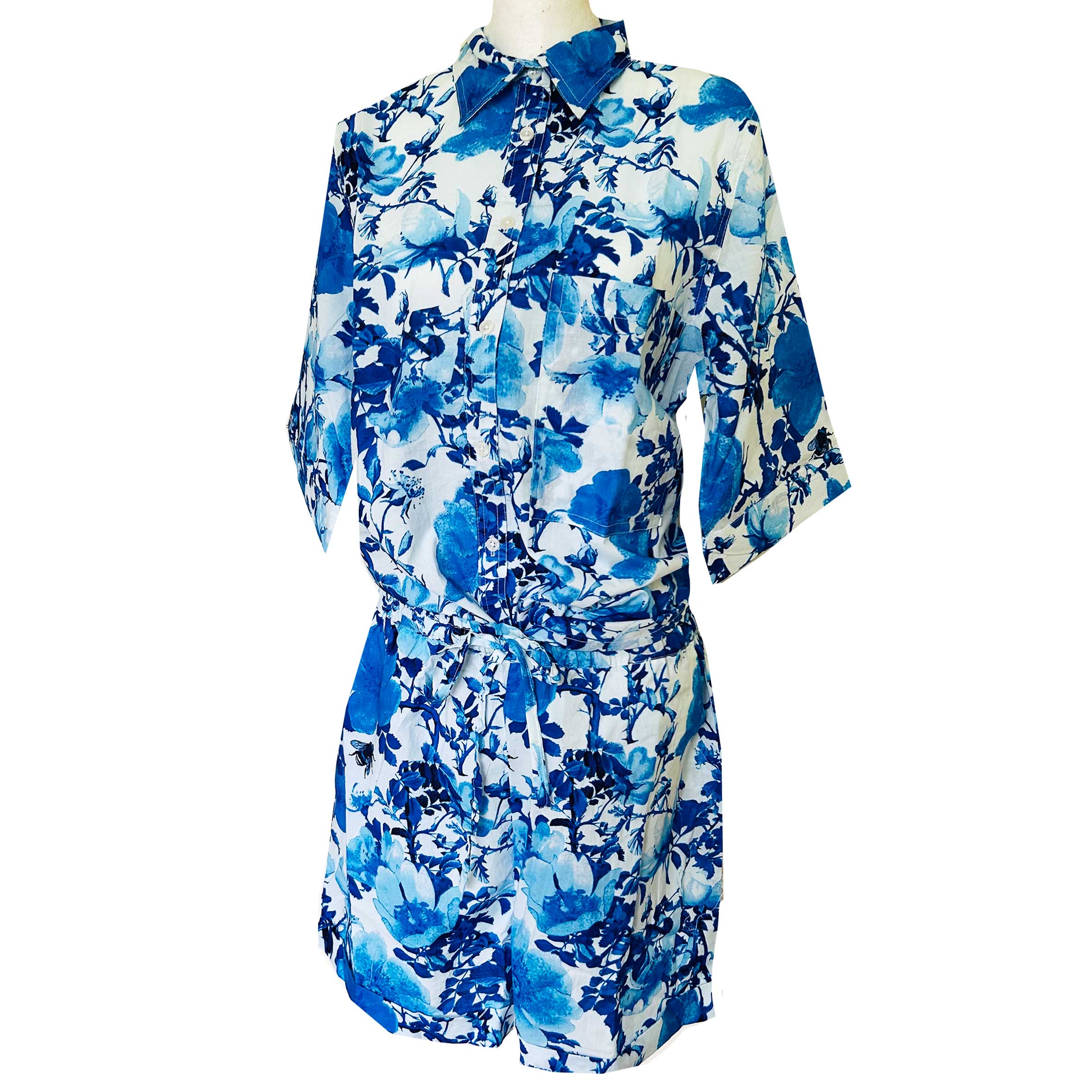 Rosehip Design Abbey Shorts - soft, lightweight cotton shorts and matching shirt in our beautiful Blue Rose design