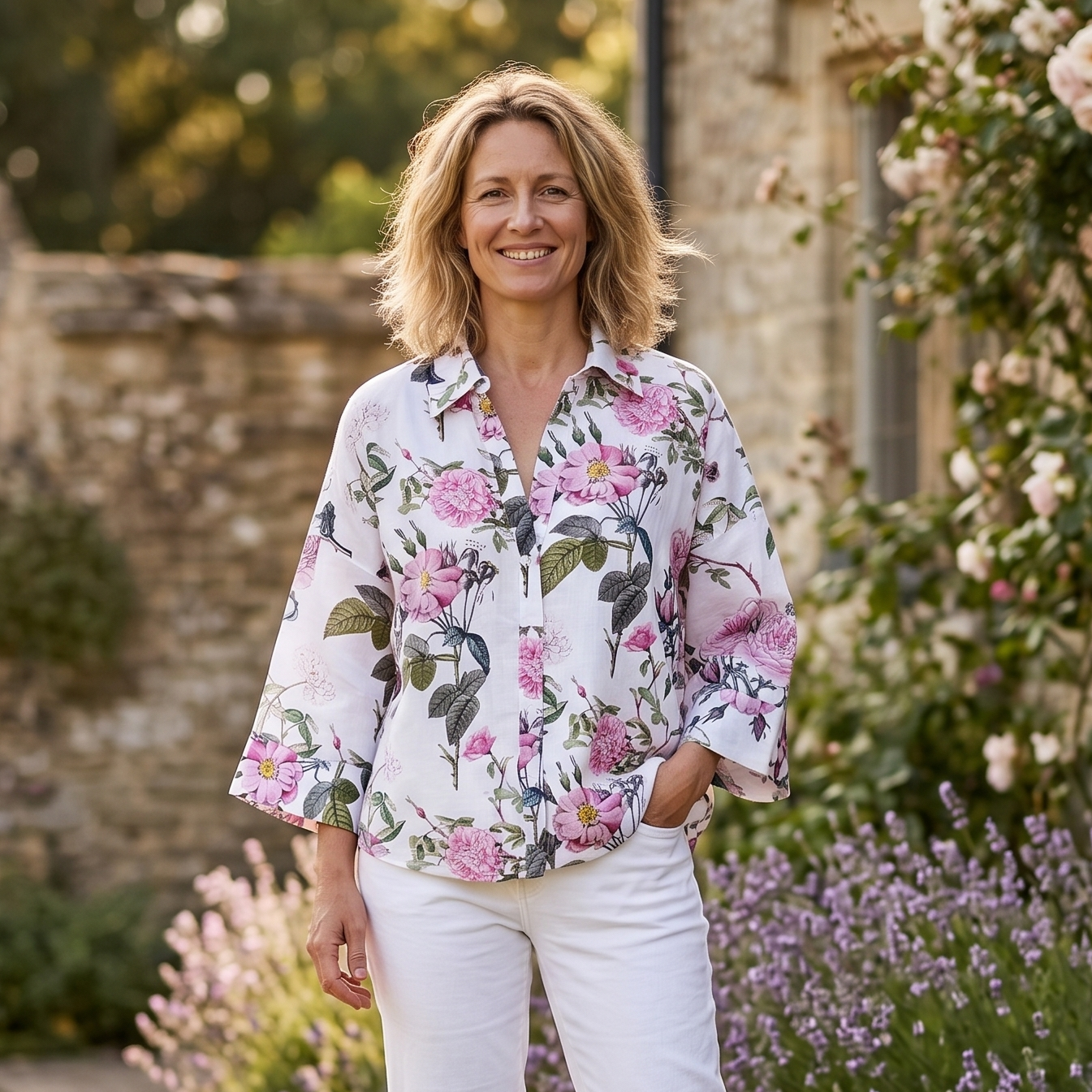 Amelia Cotton Shirt - Rose Garden