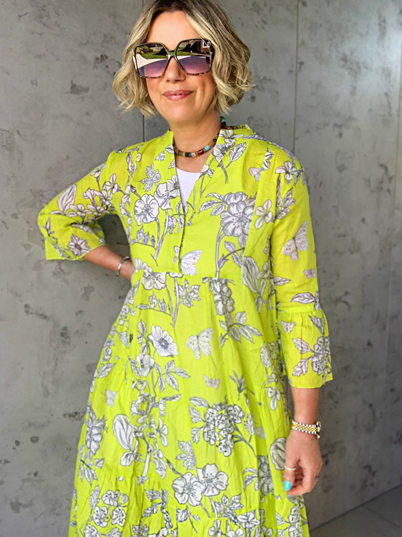 Chloe Tiered Dress - Aster Lime