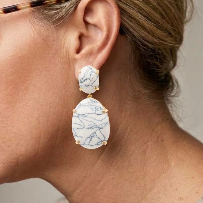 Double White Howlite Stone Earrings