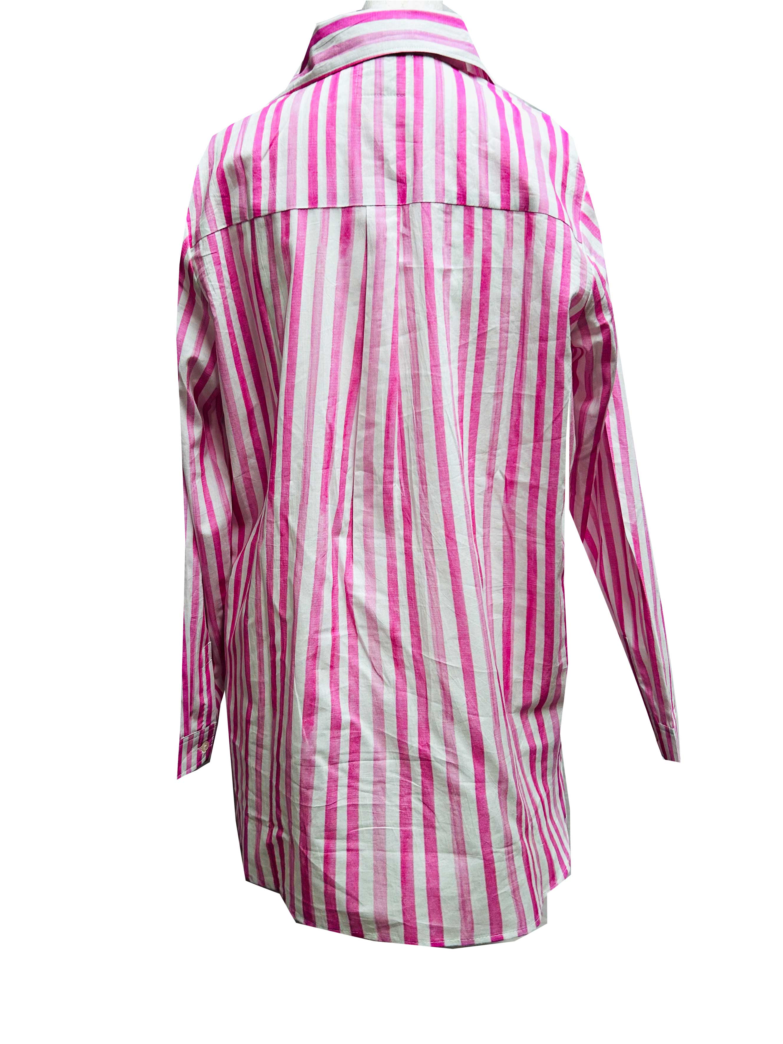 Rosehip Design Julia is a tunic style shirt with playful pink, washed stripes. It&