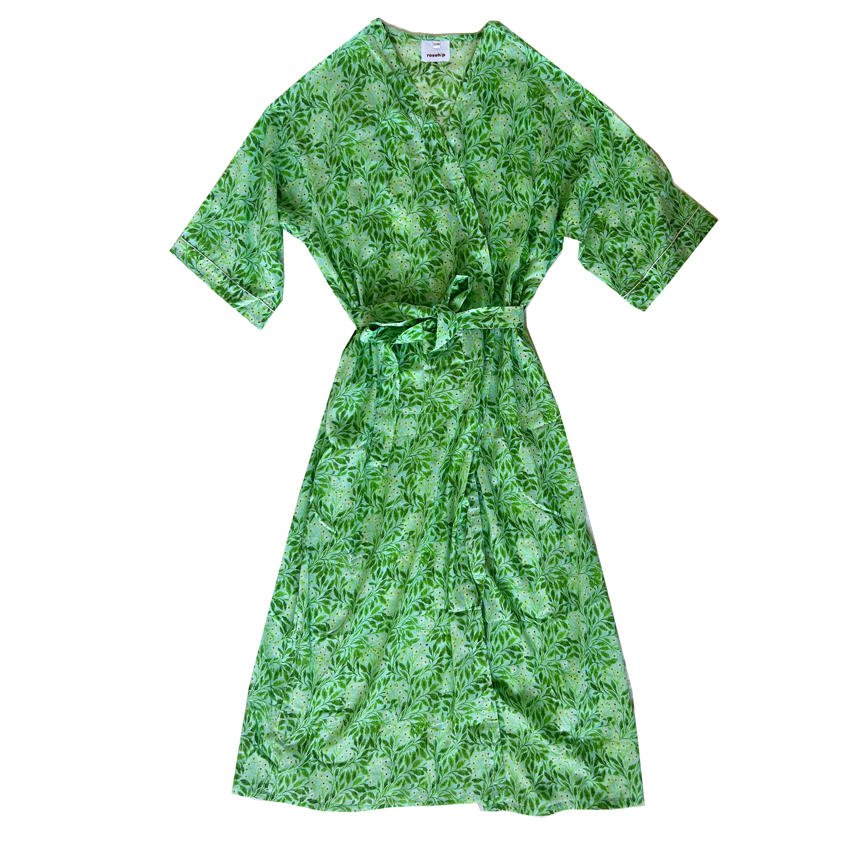 Rosehip Design Kimono is a fabulous long cotton voile robe, printed in our verdant Hedgerow design. They are generously sized and designed to be ankle length. Made from delicate, soft 100% Indian cotton packaged in a matching cotton bag - lovely for gifting!