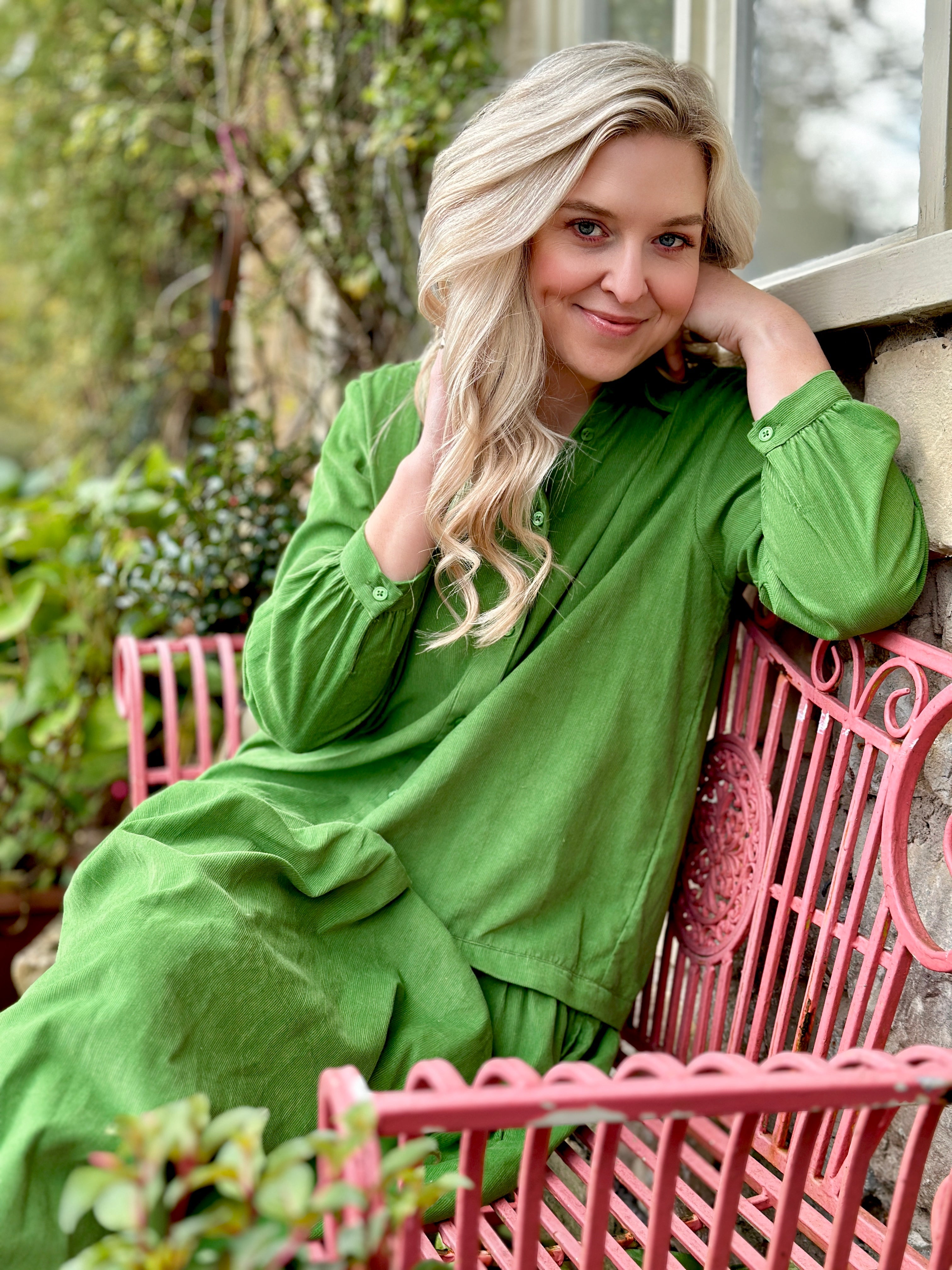Rosehip Design Laura Dress - step into elegance with our Corduroy Maxi Dress, a perfect fusion of fashion and comfort in verdant Green. This dress boasts a gracefully dropped waist, creating a flattering and relaxed silhouette that effortlessly captures style with ease.