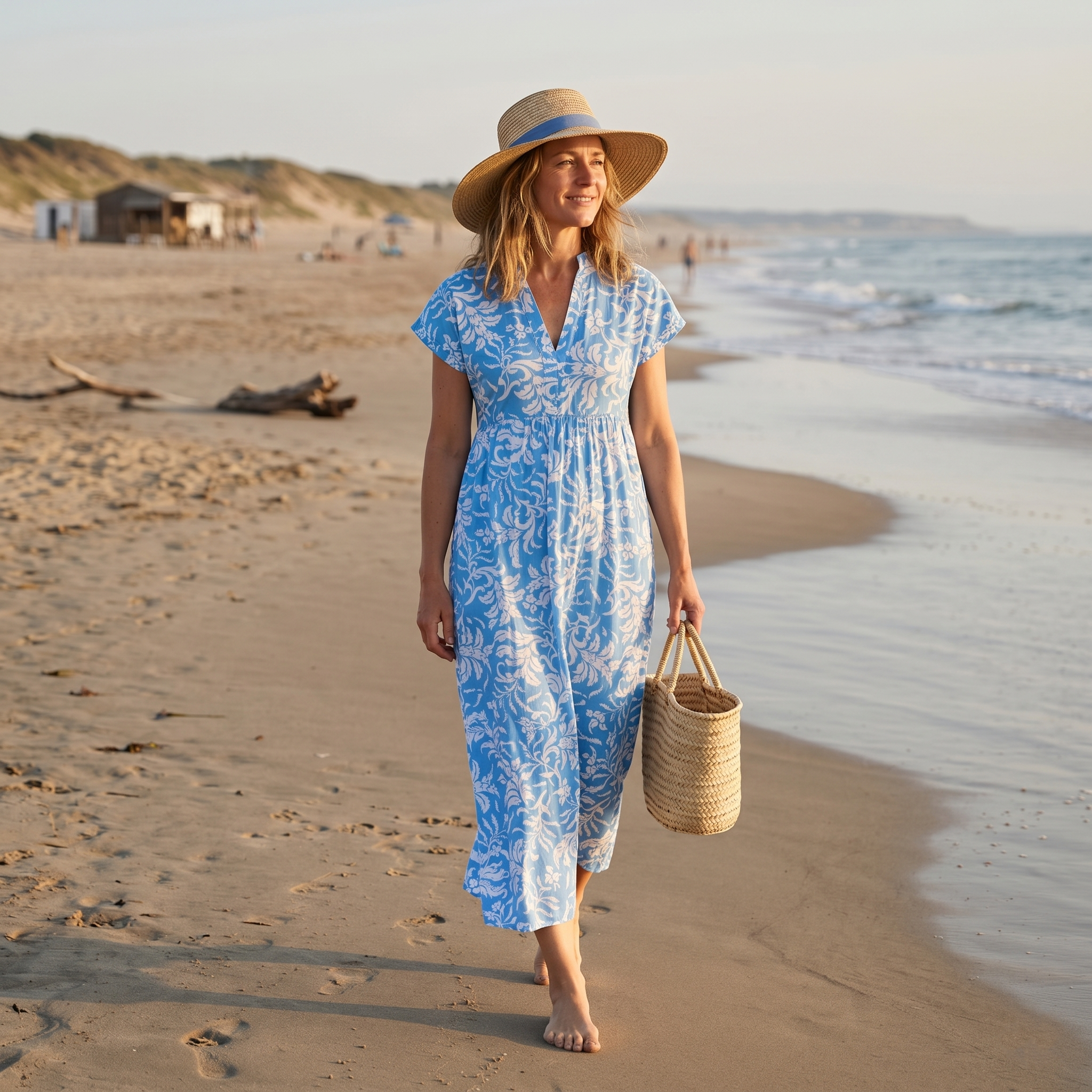 Olivia Cotton Dress - Leaf Aqua