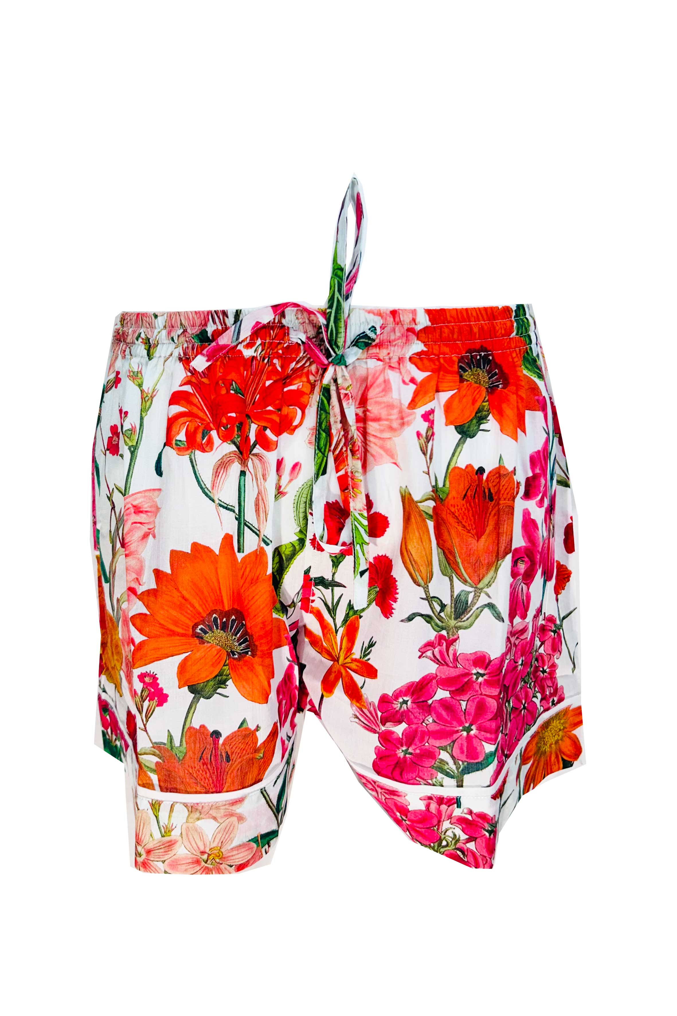 Rosehip Design Short Pyjamas in our bold Radiance print are made from 100% soft Indian cotton voile. The cuffs have contrast piping and the bottoms have drawstring as well as elastic. They are a comfy fit and come packaged in a matching drawstring bag.