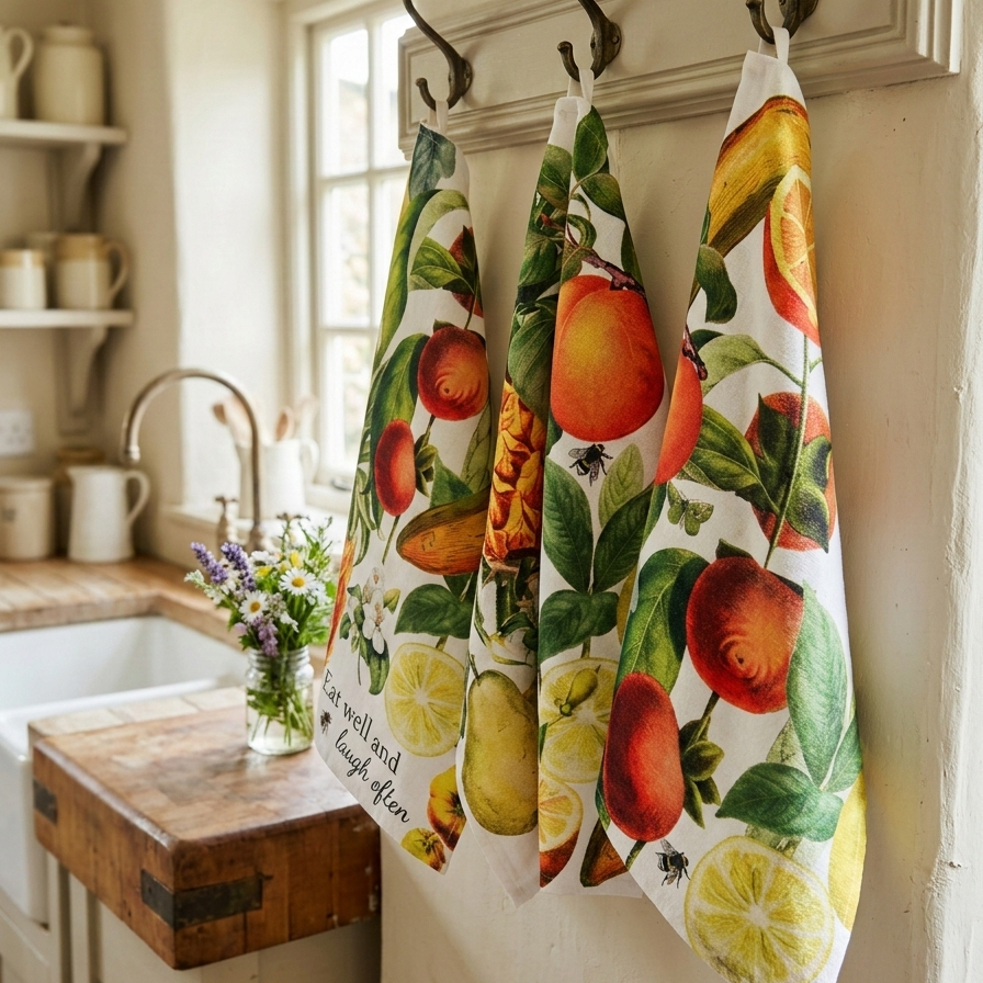 This stylish tea towel from Rosehip Design features a vibrant, vintage-inspired floral themed print.
Made from 100% cotton, this practical and highly absorbent essential makes drying dishes effortless.
Complete with a hanging loop, it is a durable, machine-washable accessory.
Also available in matching Apron and Heart Pot Holder.