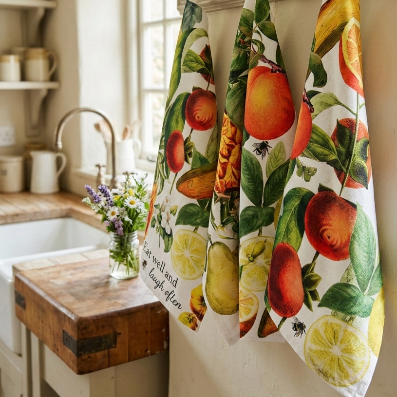 This stylish tea towel from Rosehip Design features a vibrant, vintage-inspired floral themed print.
Made from 100% cotton, this practical and highly absorbent essential makes drying dishes effortless.
Complete with a hanging loop, it is a durable, machine-washable accessory.
Also available in matching Apron and Heart Pot Holder.