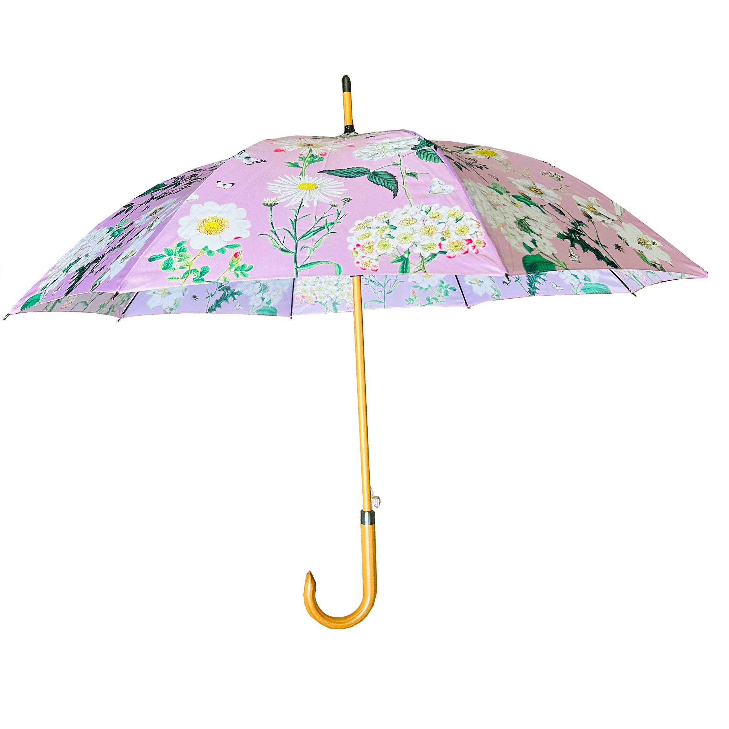 Rosehip Design Walking Umbrella is a sturdy, practical and waterproof rain umbrella with an auto pop-up button and wooden handle. Stand out from the crowd with our soothing Heavenly Rose Design.