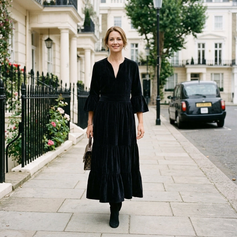 Annabel Velvet Dress - Charcoal