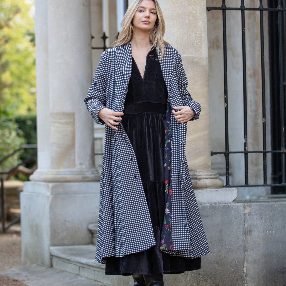 Carla Cotton Dress Coat - Black Checks