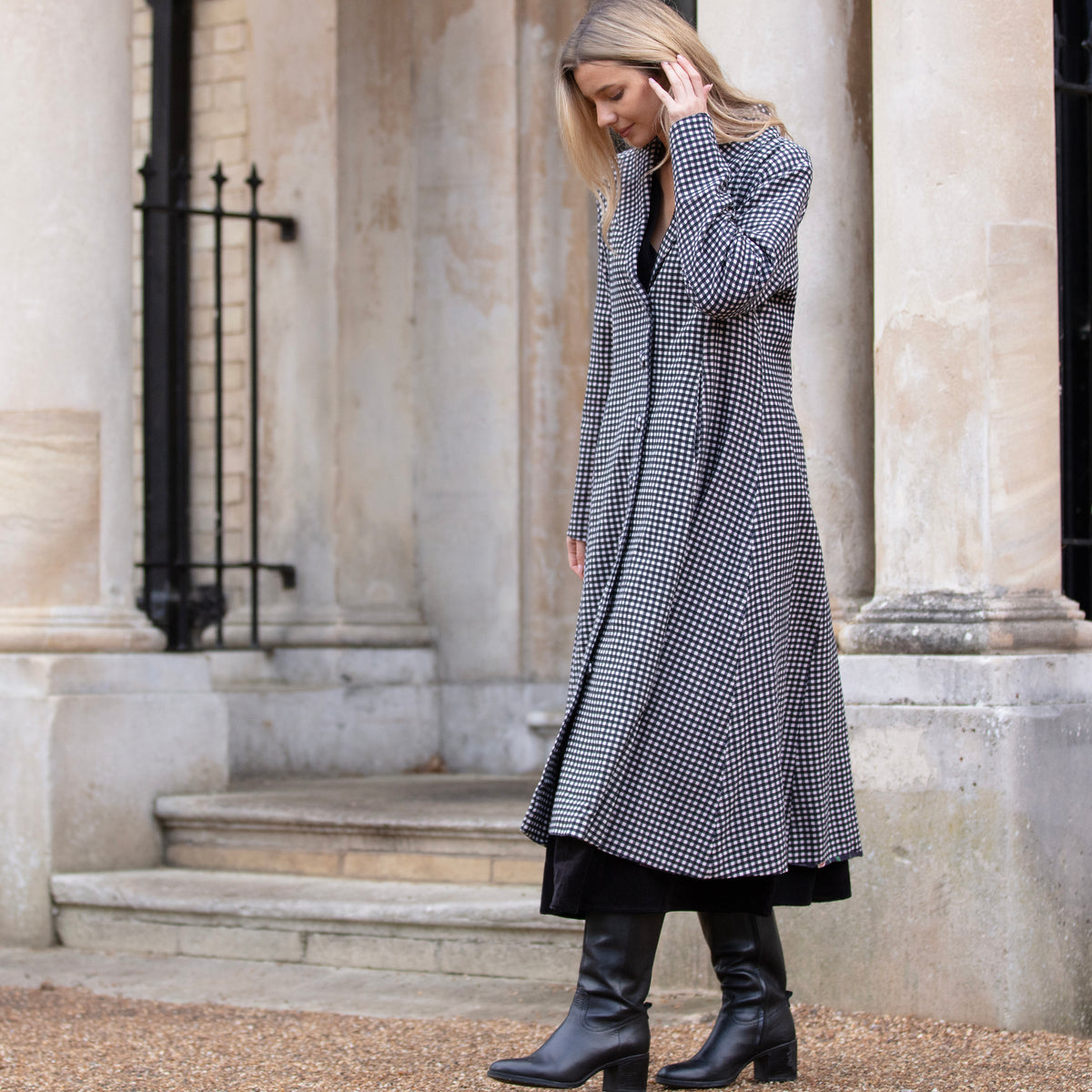Carla Cotton Dress Coat - Black Checks