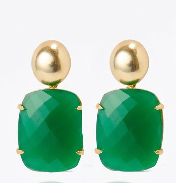 Green Onyx and Gold dome Earrings