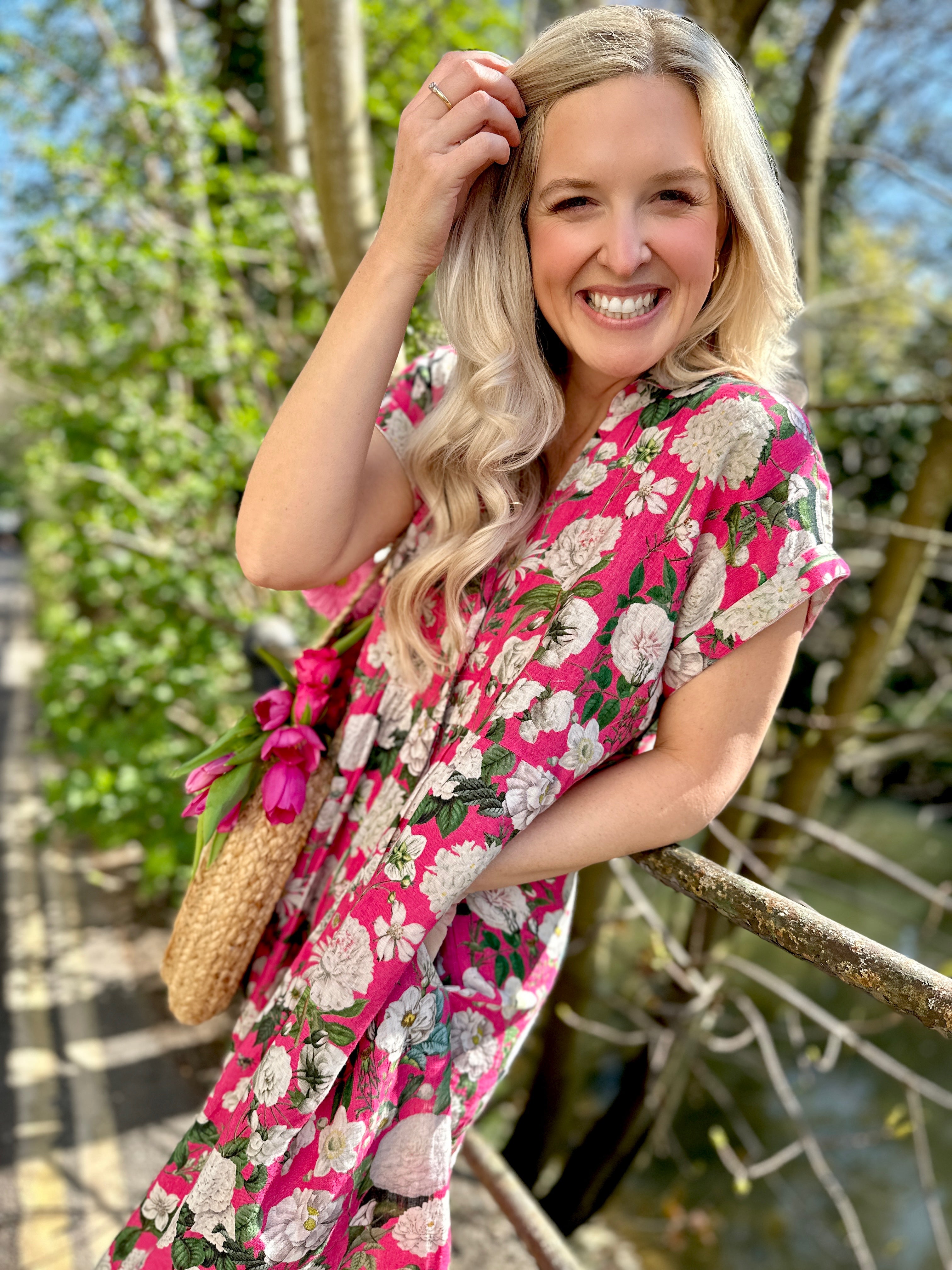 Kate Linen Dress - Camelia Magenta