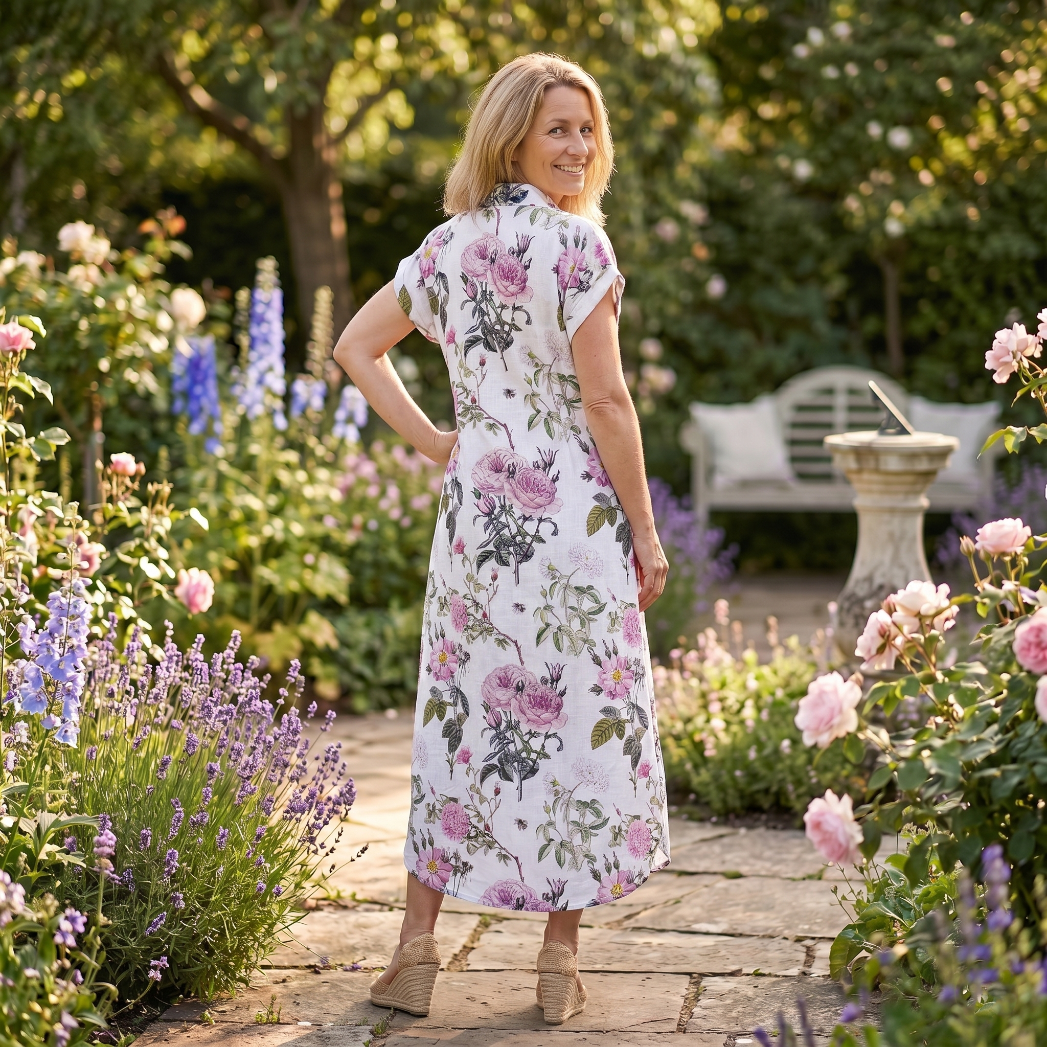 Kate Linen Dress - Rose Garden
