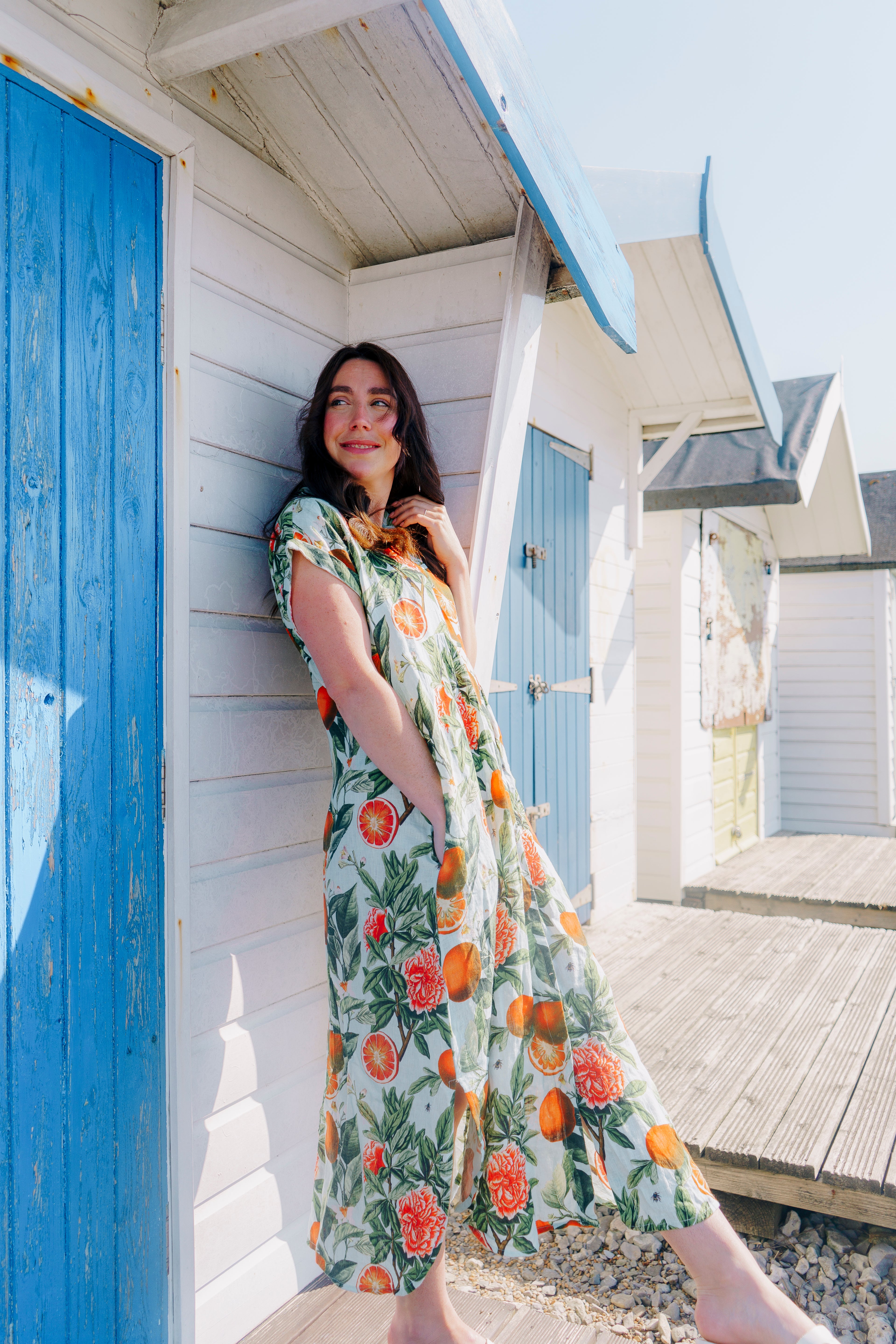 Kate Linen Dress - Blood Orange Blue