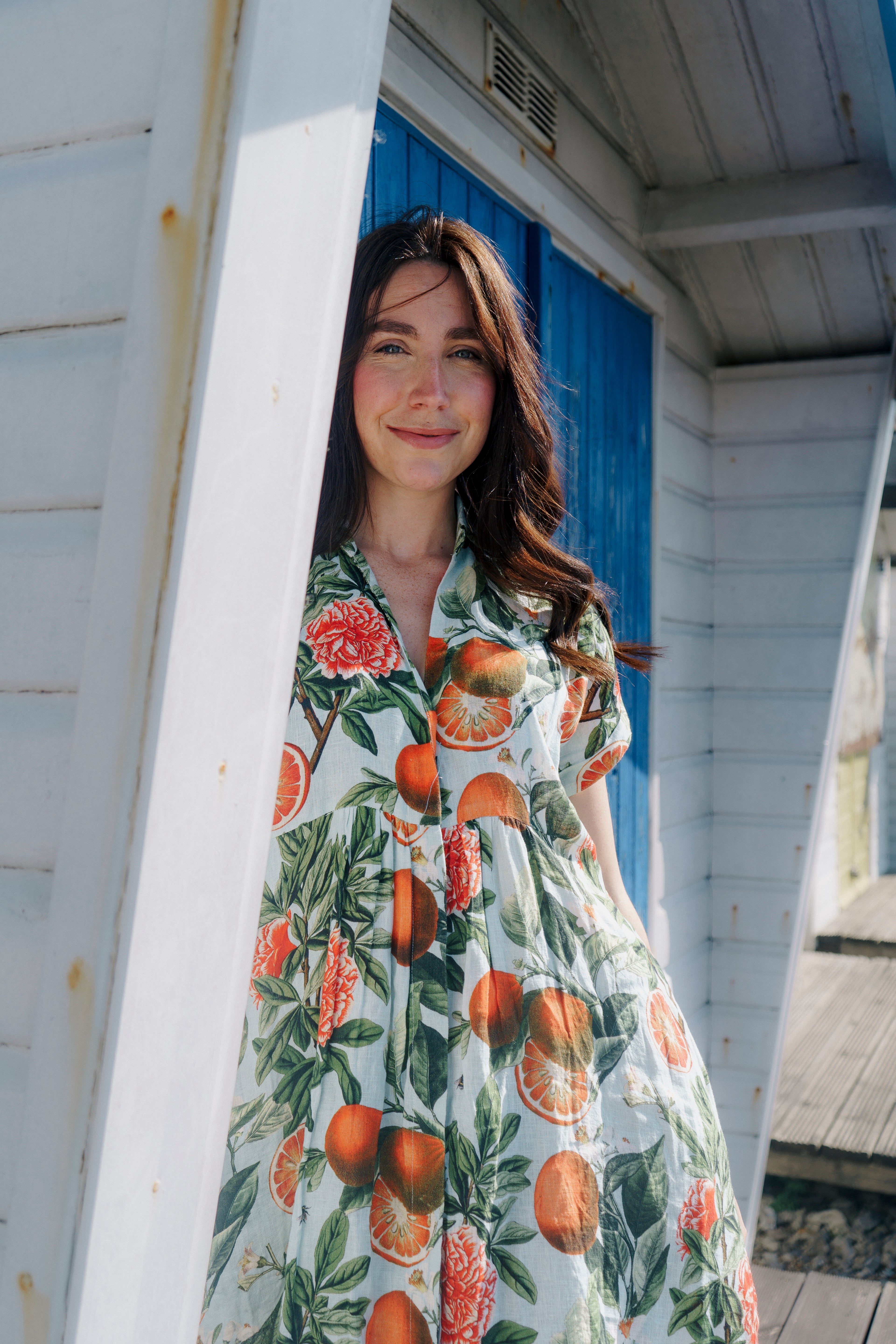 Kate Linen Dress - Blood Orange Blue