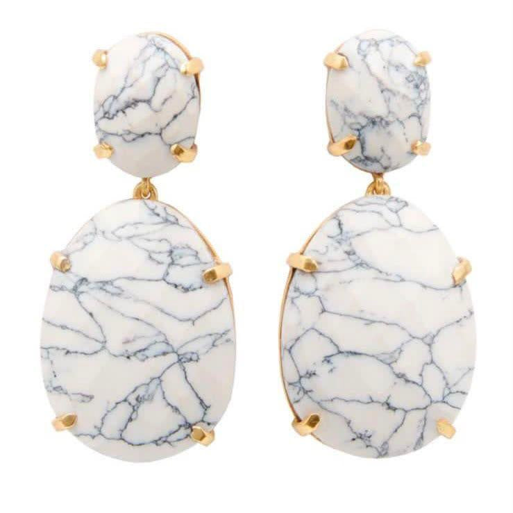 Double White Howlite Stone Earrings