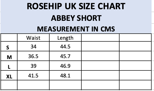 Abbey Shorts Sizing Guide