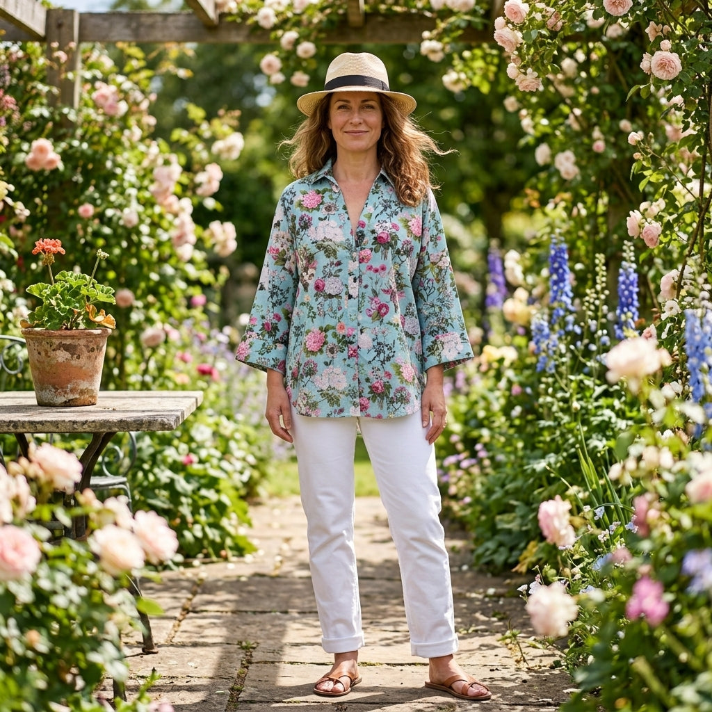 Amelia Cotton Shirt - Blue Bouquet
