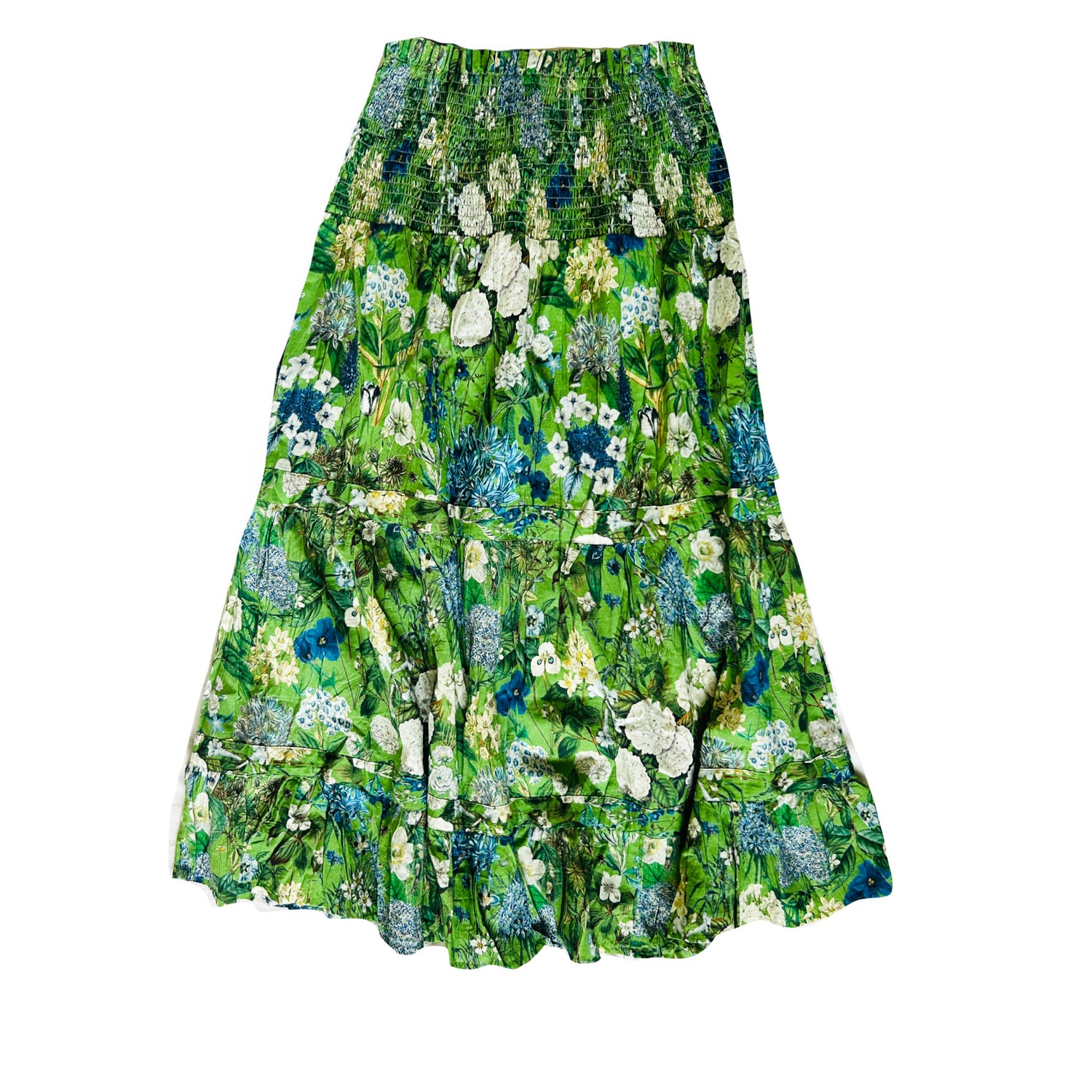 Rosehip Design Bella Cotton Skirt in our Spring Greens design is a beautifully feminine, effortlessly comfortable piece, perfect for Summer. Made from soft, breathable cotton with a flattering, flexible shirred waistband. The tiered design adds movement and a touch of romantic charm, while the addition of practical pockets makes it as functional as it is stylish.

Whether paired with a simple tee or the coordinating Hannah Shirt, it&