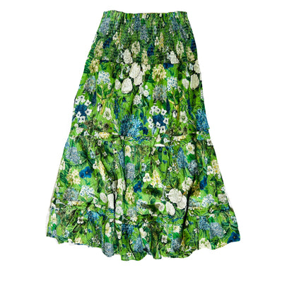 Rosehip Design Bella Cotton Skirt in our Spring Greens design is a beautifully feminine, effortlessly comfortable piece, perfect for Summer. Made from soft, breathable cotton with a flattering, flexible shirred waistband. The tiered design adds movement and a touch of romantic charm, while the addition of practical pockets makes it as functional as it is stylish.

Whether paired with a simple tee or the coordinating Hannah Shirt, it&
