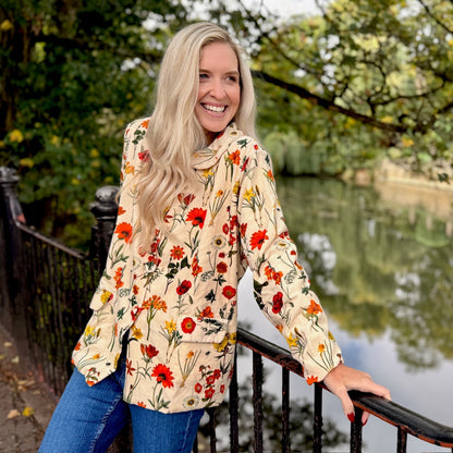 Wrap yourself in effortless elegance with our Rosehip Design Brompton Velvet Coat, designed in a rich velvet fabric that feels as luxurious as it looks. This statement coat features a playful autumn floral print, bringing warmth and charm to your seasonal wardrobe. Fully lined in co-ordinating checks, it offers a refined contrast and a polished finish inside and out.