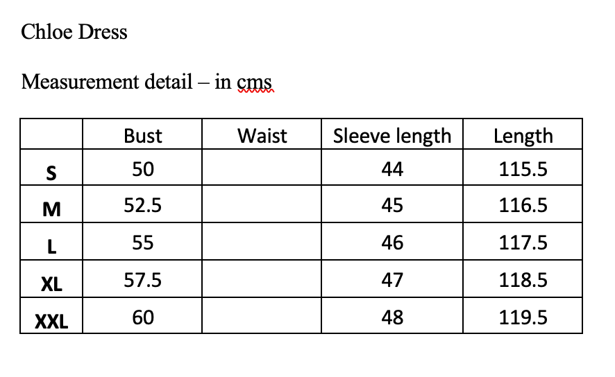 Rosehip Design Chloe Dress Cobalt sizing guide.