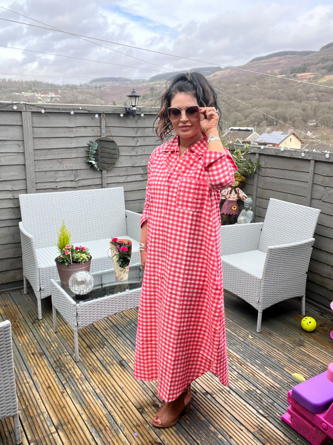 Lucy Shirt Dress - ORGANIC COTTON - Coral Gingham