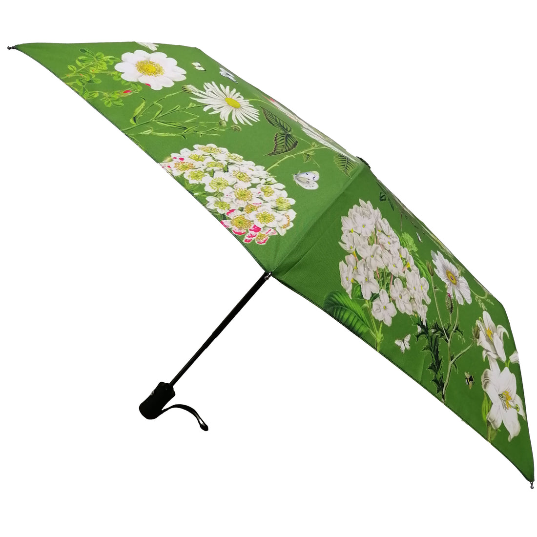 Rosehip Design Folding Umbrella is a sturdy, practical and waterproof rain umbrella with an auto pop-up button, perfectly sized for your car, bag or pocket. Our Heavenly Green design adds a touch of elegance with its verdant floral pattern, bringing a hint of nature&