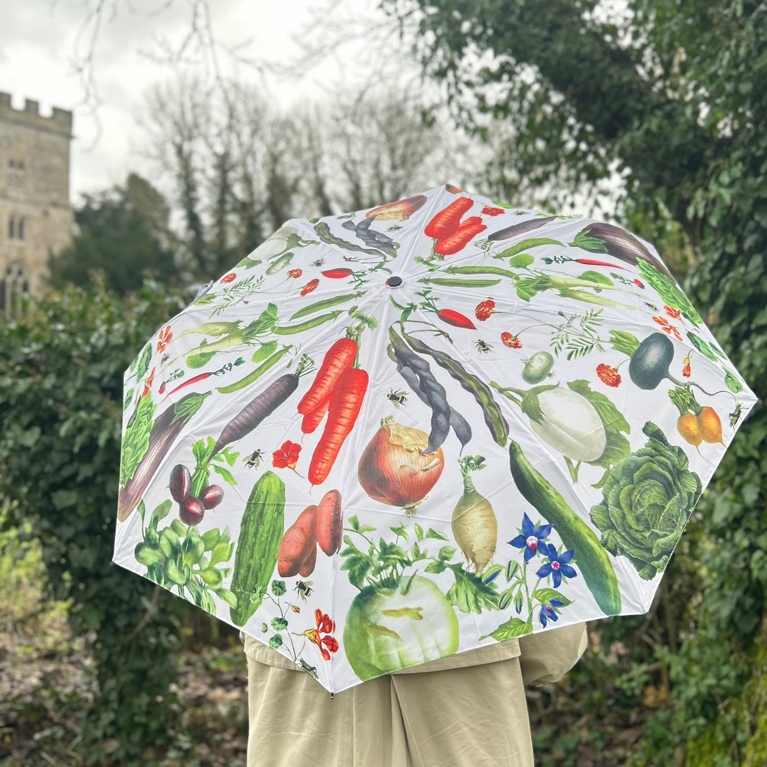 Rosehip Design Folding Umbrella is a sturdy, practical and waterproof rain umbrella with an auto pop-up button, perfectly sized for your car, bag or pocket. Make a statement with our almost edible Jardiniere design.