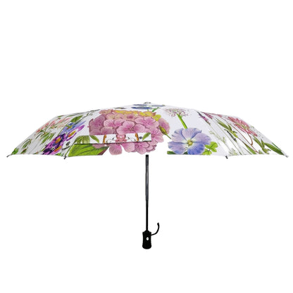 Rosehip Design Folding Umbrella is a sturdy, practical and waterproof rain umbrella with an auto pop-up button, perfectly sized for your car, bag or pocket. Our stunning Mallow design of pinks, lilacs and green will bring a hint of happiness to the dreariest of days.