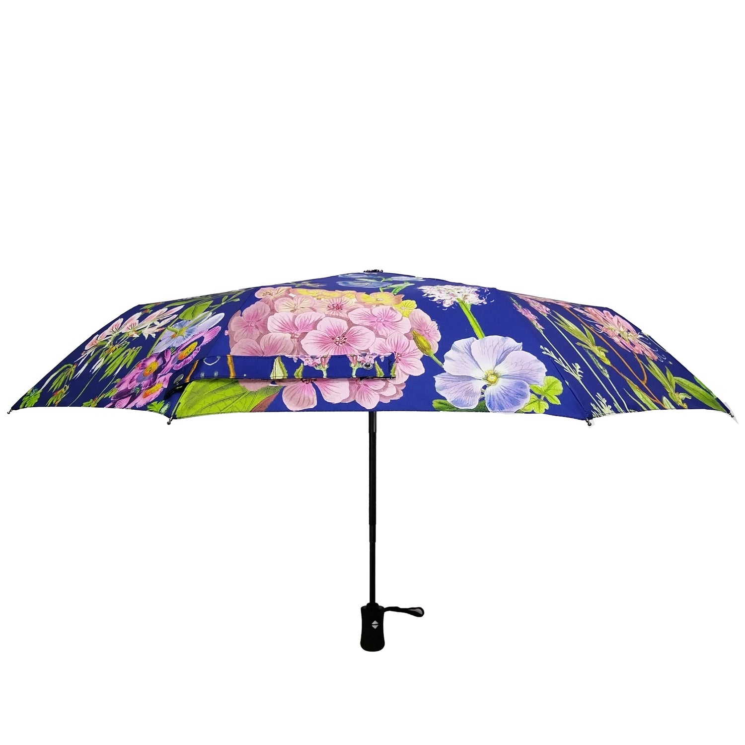 Rosehip Design Folding Umbrella is a sturdy, practical and waterproof rain umbrella with an auto pop-up button, perfectly sized for your car, bag or pocket. Be surrounded with floral joy in our magnificent Mallow Blues design.