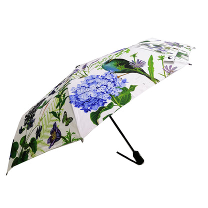 Rosehip Design Folding Umbrella is a sturdy, practical and waterproof rain umbrella with an auto pop-up button, perfectly sized for your car, bag or pocket. Make a statement with our timeless Moody Blues design.