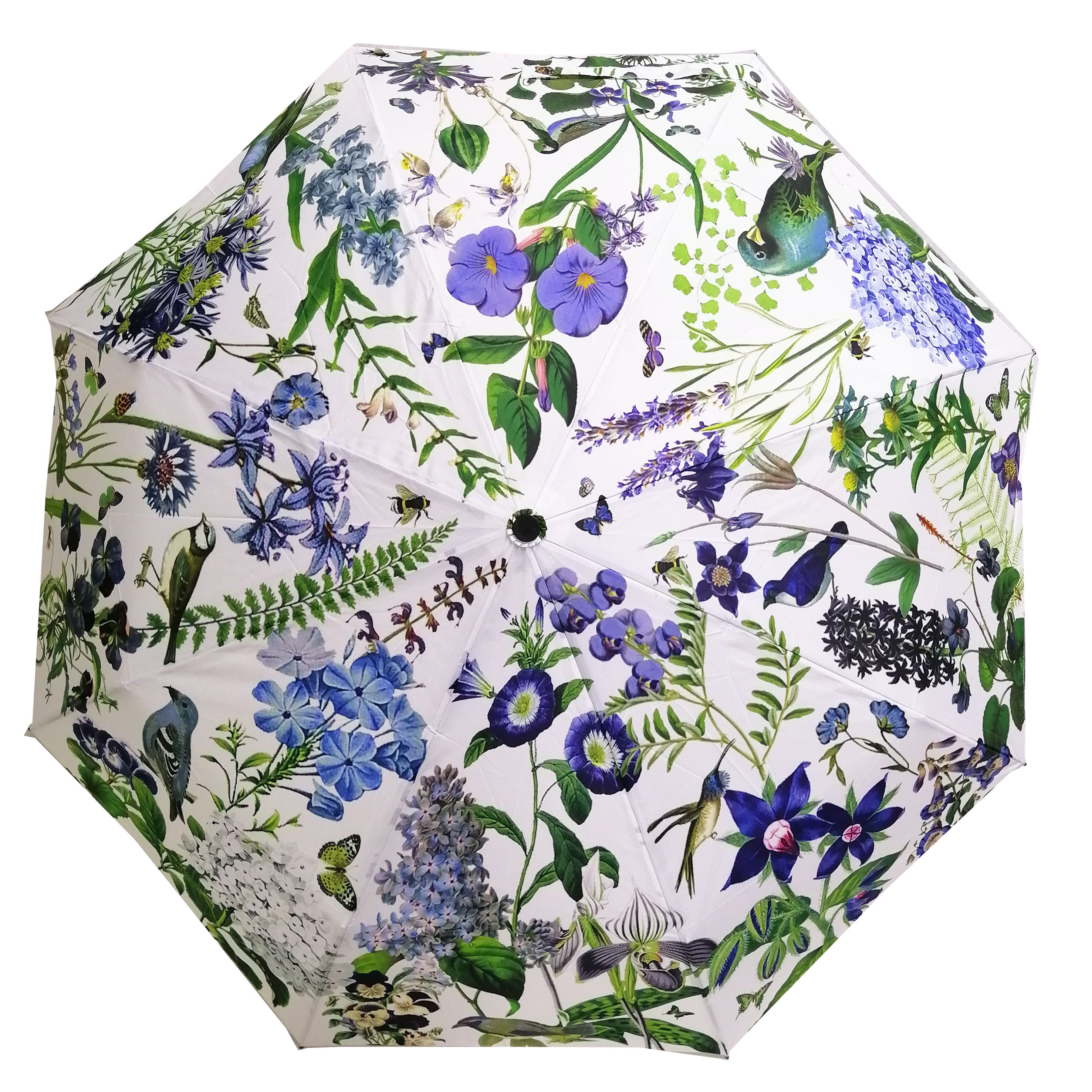 Rosehip Design Folding Umbrella is a sturdy, practical and waterproof rain umbrella with an auto pop-up button, perfectly sized for your car, bag or pocket. Make a statement with our timeless Moody Blues design.