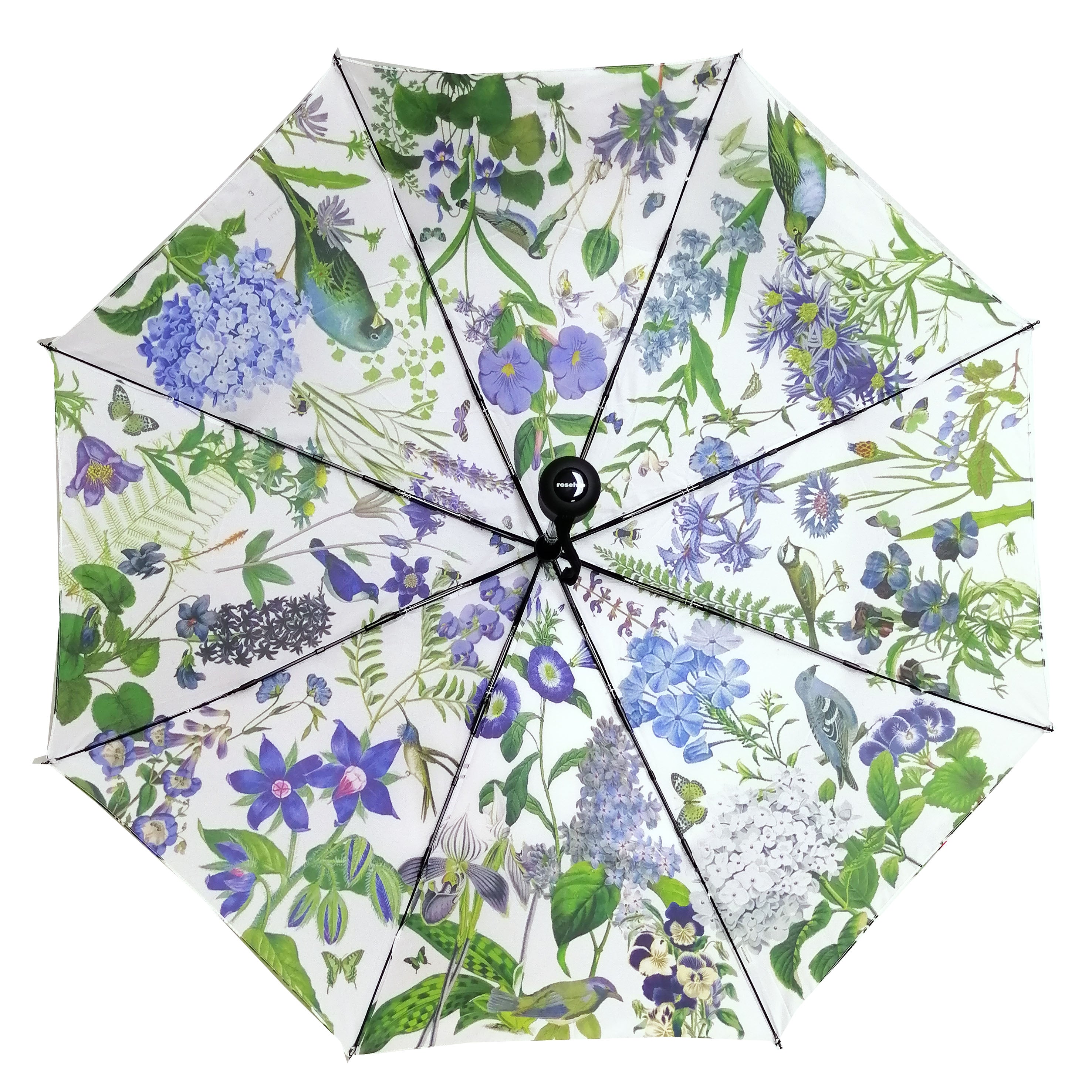 Rosehip Design Folding Umbrella is a sturdy, practical and waterproof rain umbrella with an auto pop-up button, perfectly sized for your car, bag or pocket. Make a statement with our timeless Moody Blues design.