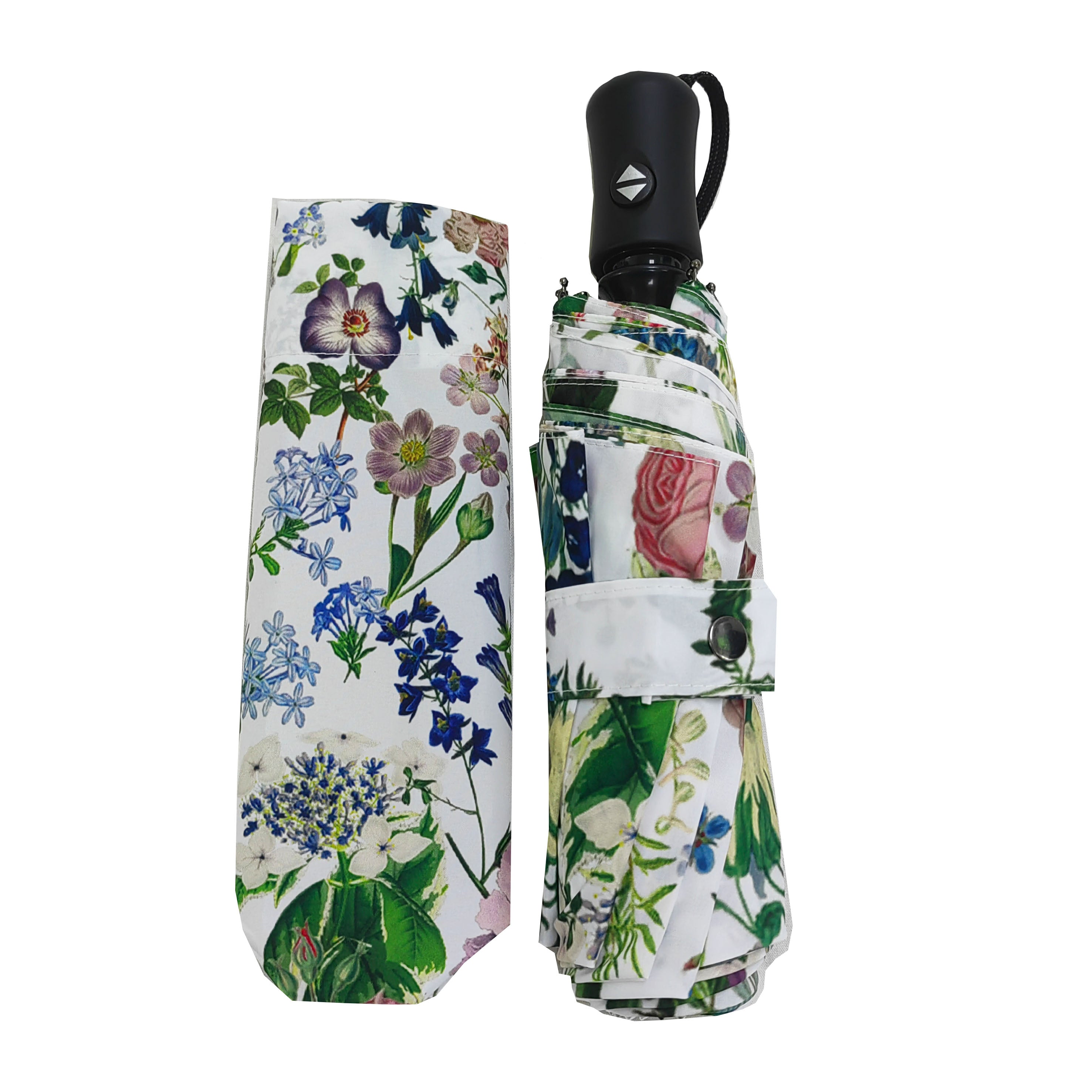 Rosehip Design Folding Umbrella is a sturdy, practical and waterproof rain umbrella with an auto pop-up button, perfectly sized for your car, bag or pocket. Our pretty Pansies design is sure to add a touch of brightness to even the dampest of days.