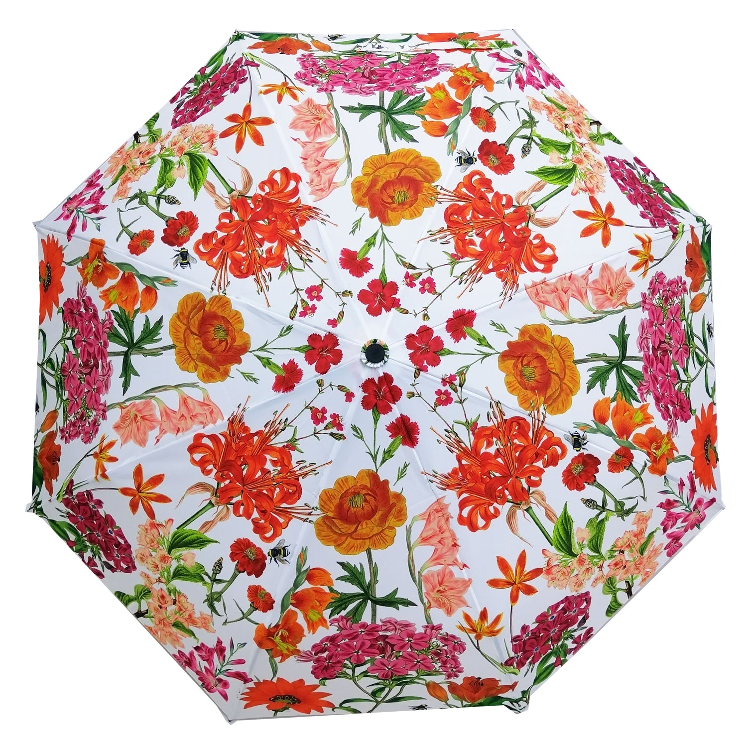 Rosehip Design Folding Umbrella is a sturdy, practical and waterproof rain umbrella with an auto pop-up button, perfectly sized for your car, bag or pocket. Make a statement with our bold Radiance design and it&