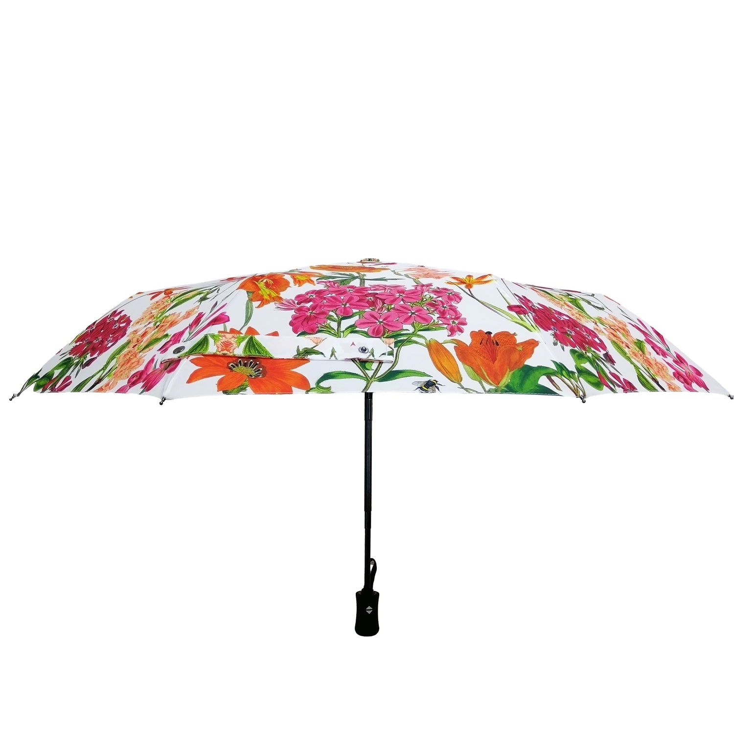 Rosehip Design Folding Umbrella is a sturdy, practical and waterproof rain umbrella with an auto pop-up button, perfectly sized for your car, bag or pocket. Make a statement with our bold Radiance design and it&