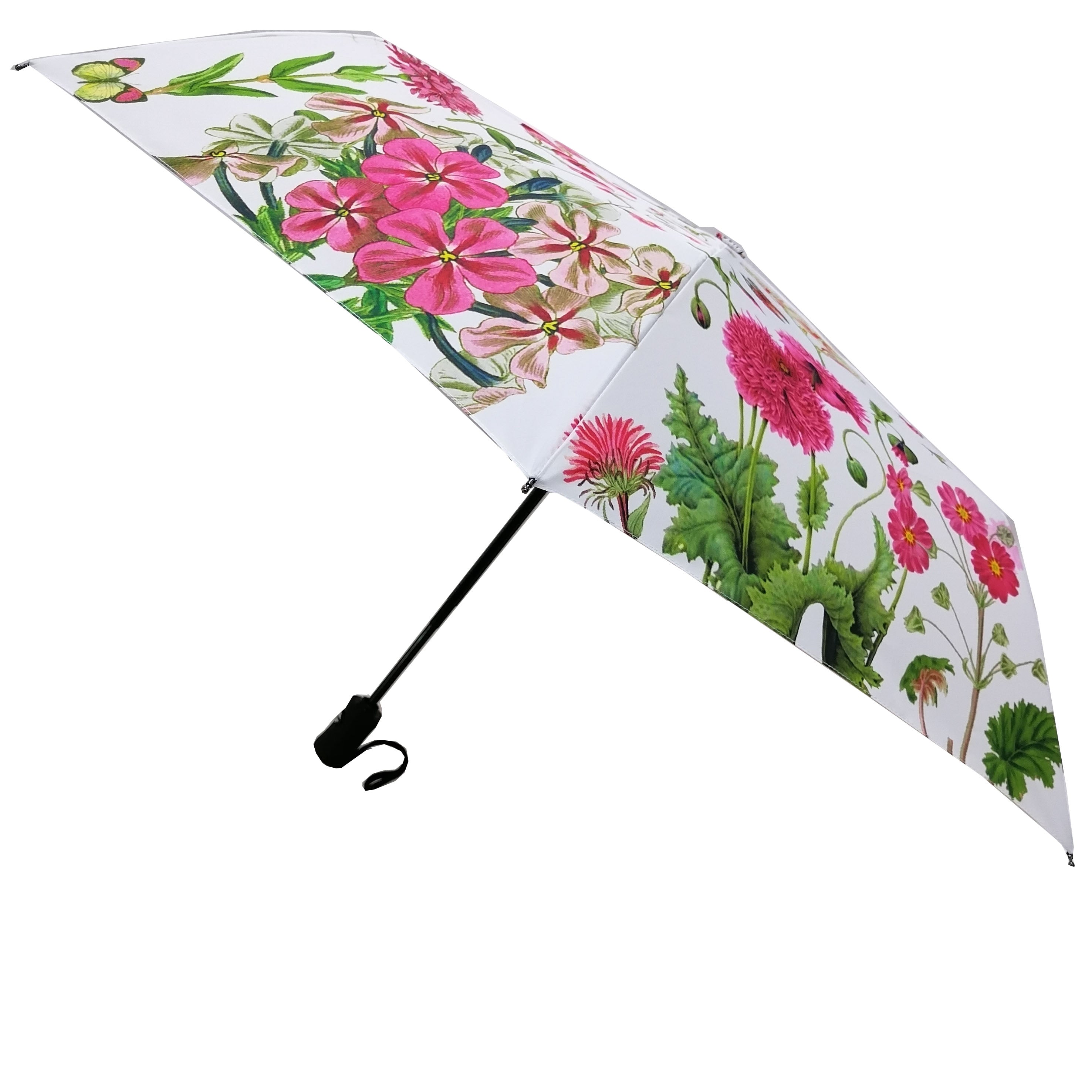 Rosehip Design Folding Umbrella is a sturdy, practical and waterproof rain umbrella with an auto pop-up button, perfectly sized for your car, bag or pocket. Beat the blues with our Sweet Peas design - a vibrant mix of pinks, greens and reds.