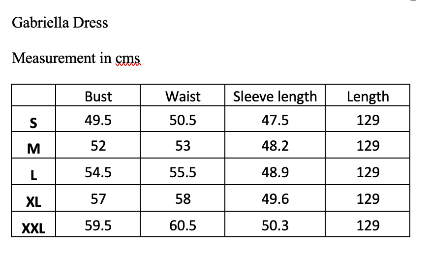 Rosehip Design Gabriella Dress Blue Rose Sizing Guide