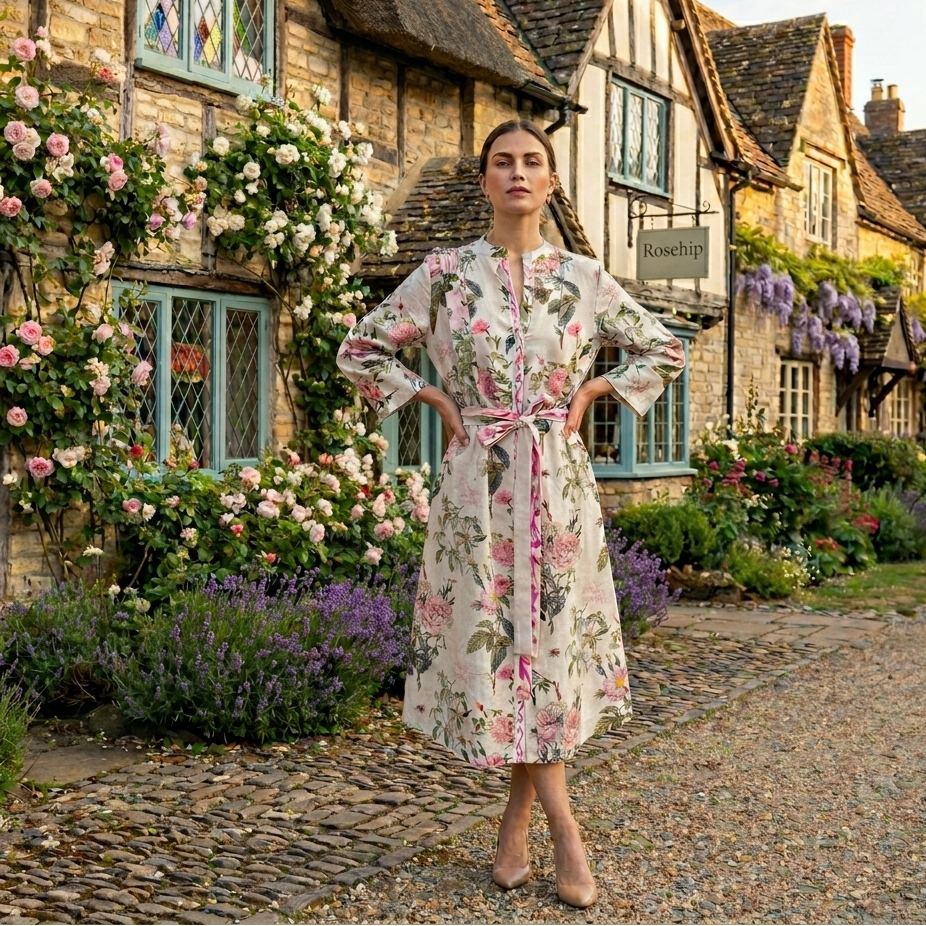 Suzie Linen Dress - Rose Garden