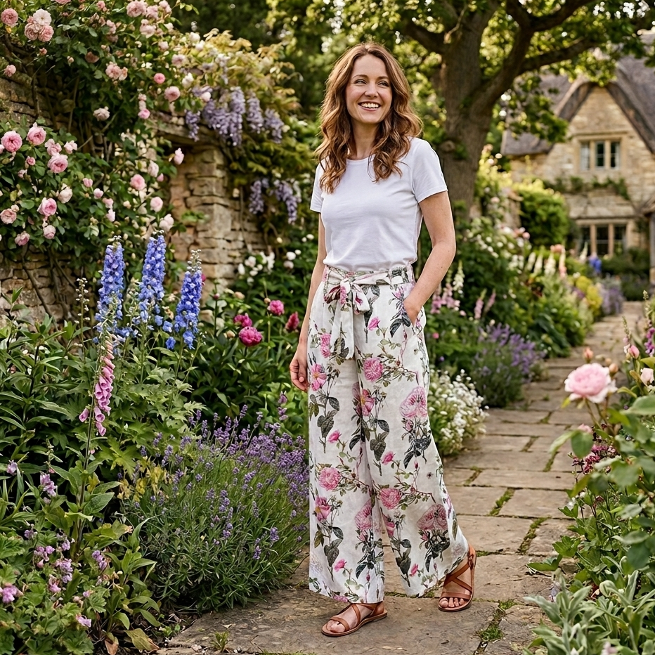 Tessa Linen Trousers - Rose Garden