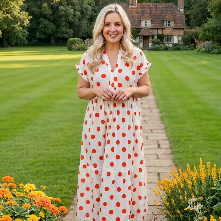 Olivia Tiered Dress - Orange Dot
