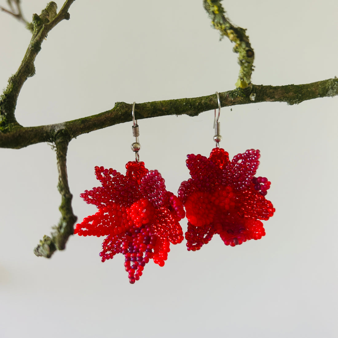 Red Flower Burst Earrings