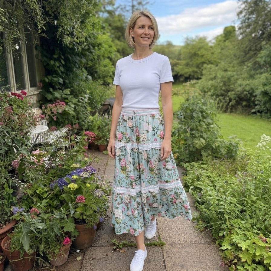 Zoe Tiered Skirt - Bouquet Blue