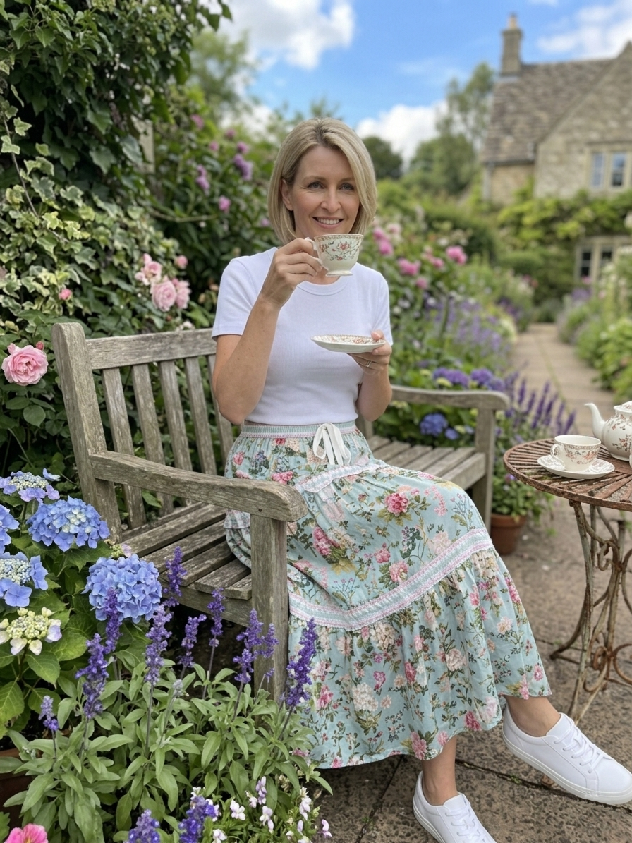 Zoe Tiered Skirt - Bouquet Blue
